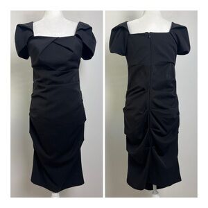 Vintage Nicole Miller Collection Size 10 Black Draped Ruched Knee Length Dress